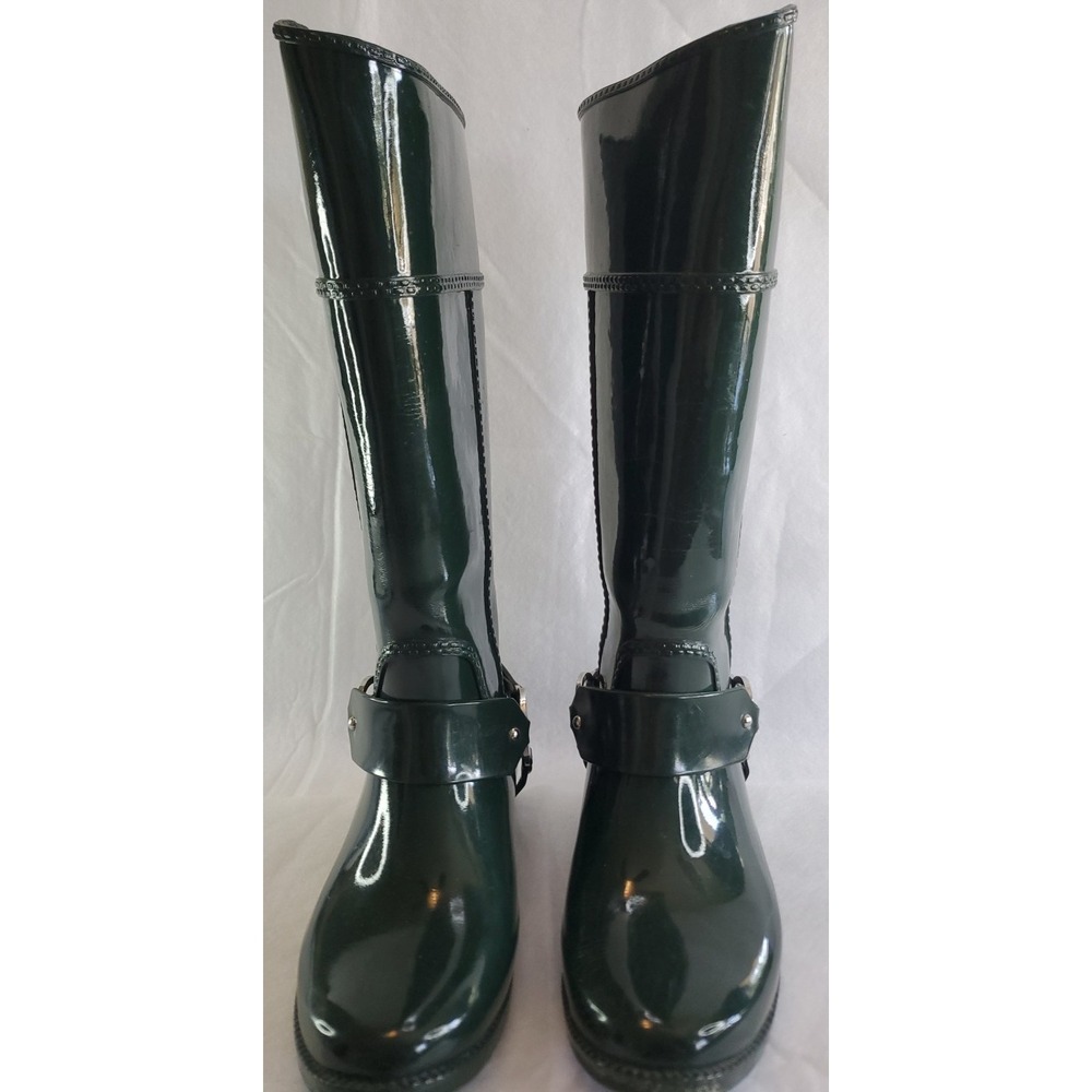 Michael Kors Fulton Harness Rain Boots Tall Hunter Dark Green Rubber Womens 7